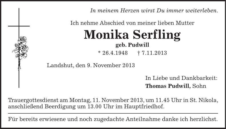 Traueranzeige Monika Serfling