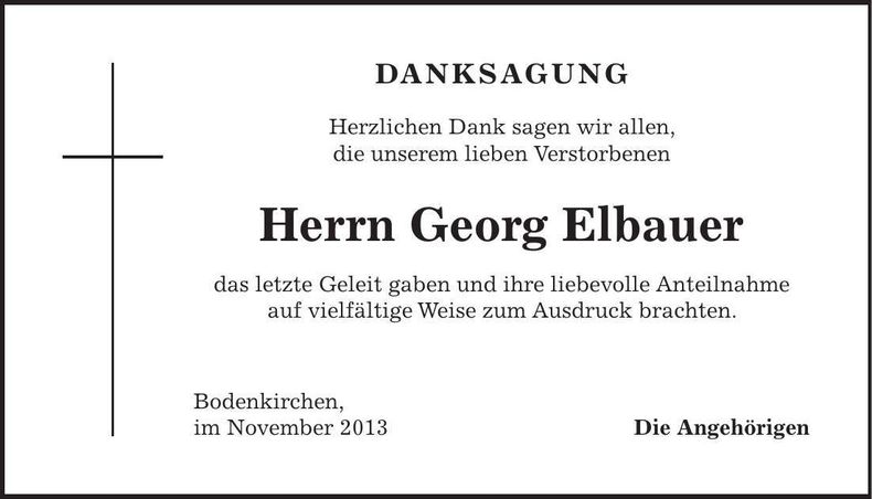 Traueranzeige Georg Elbauer