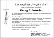 Traueranzeige Georg Ruhstorfer