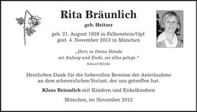 Traueranzeige Rita Bräunlich