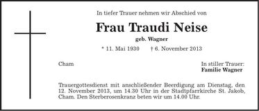 Traueranzeige Traudi Neise