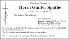 Traueranzeige Günter Späthe