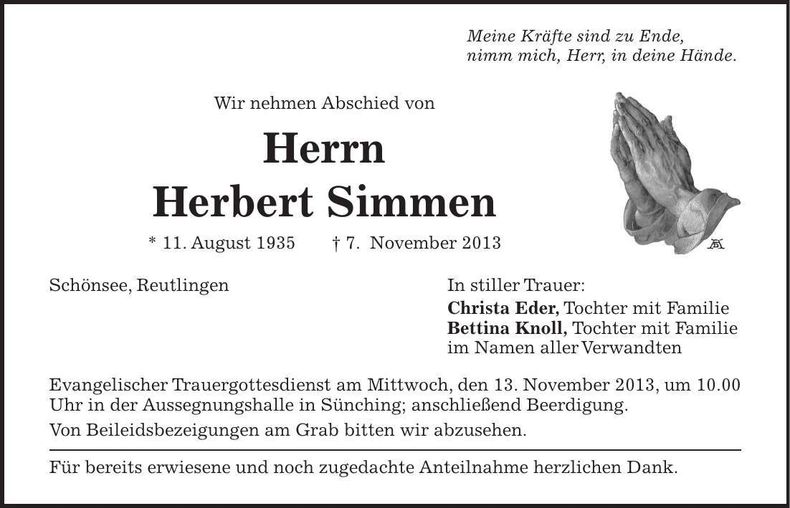 Traueranzeige Herbert Simmen