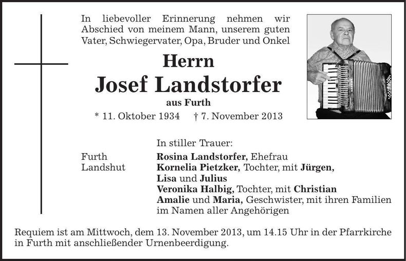 Traueranzeige Josef Landstorfer