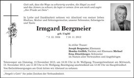 Traueranzeige Irmgard Bergmeier