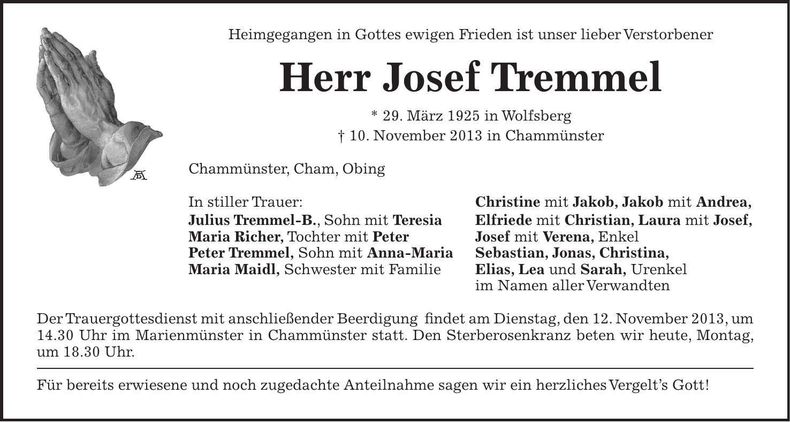 Traueranzeige Josef Tremmel