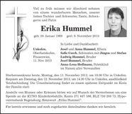 Traueranzeige Erika Hummel
