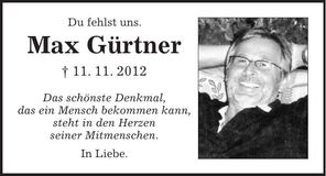 Traueranzeige Max Gürtner