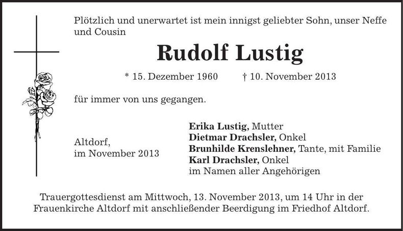 Traueranzeige Rudolf Lustig