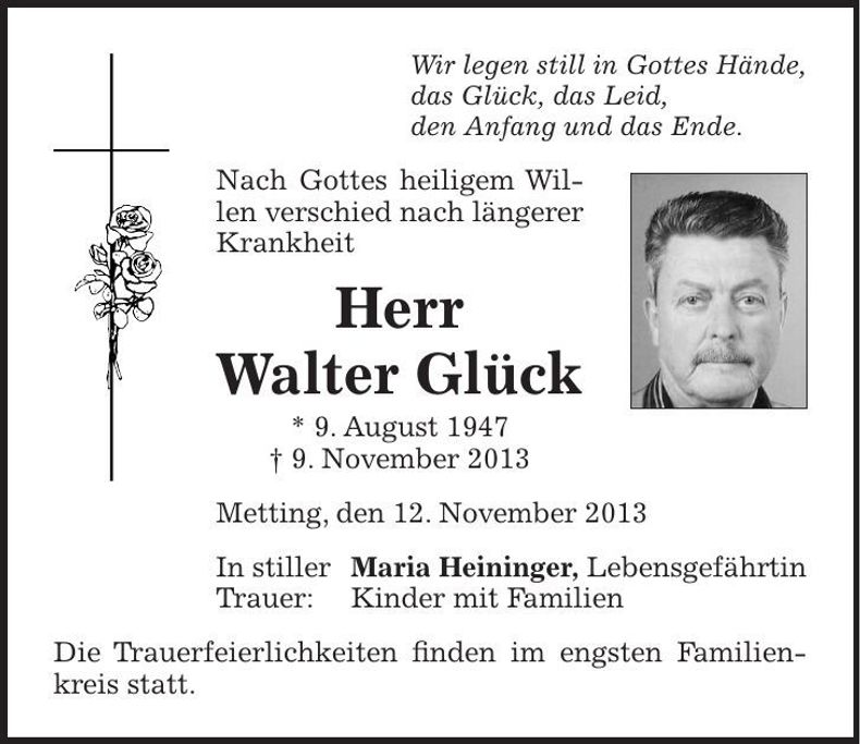 Traueranzeige Walter Glück