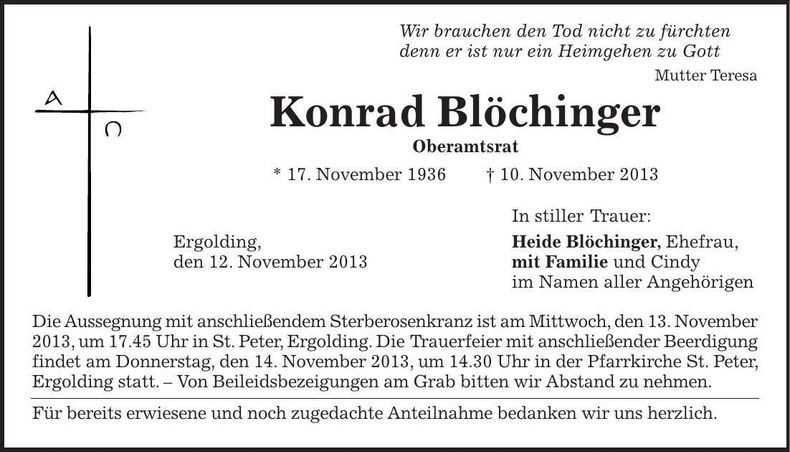 Traueranzeige Konrad Blöchinger