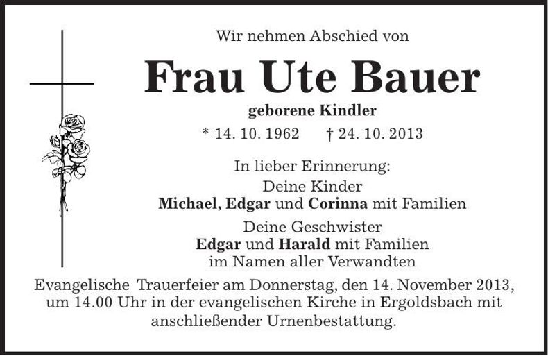Traueranzeige Ute Bauer