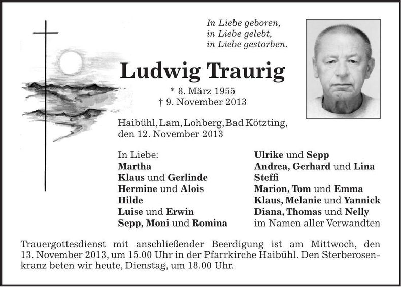 Traueranzeige Ludwig Traurig