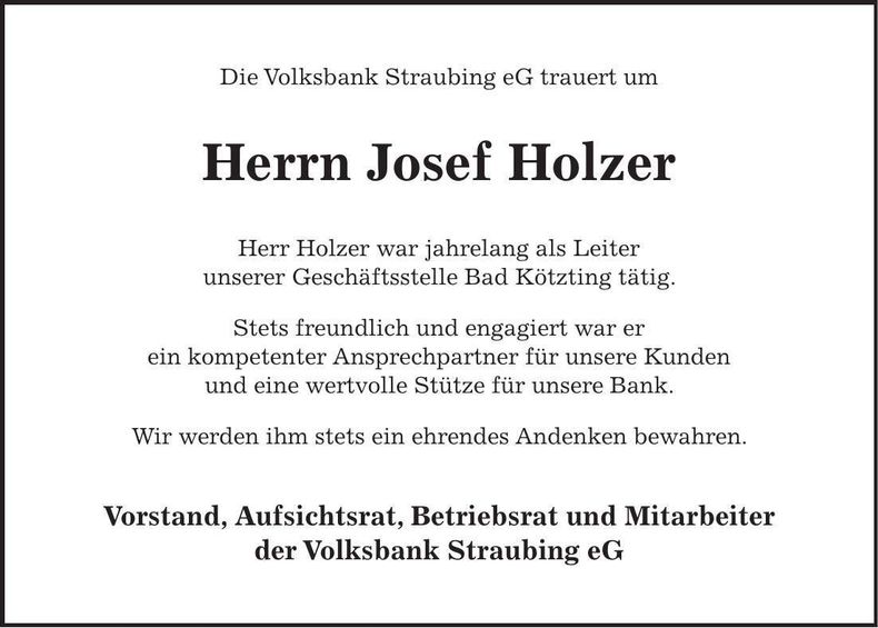 Traueranzeige Josef Holzer