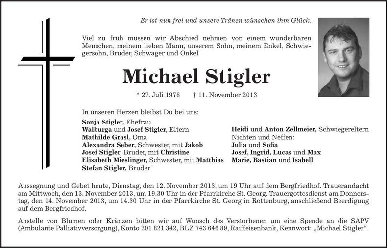 Traueranzeige Michael Stigler