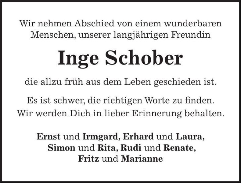 Traueranzeige Inge Schober