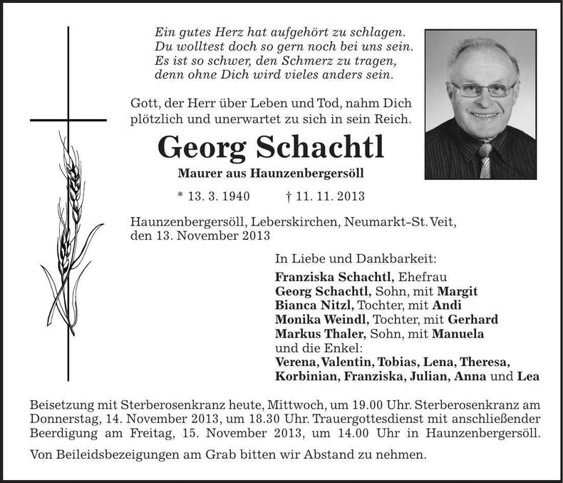 Traueranzeige Georg Schachtl