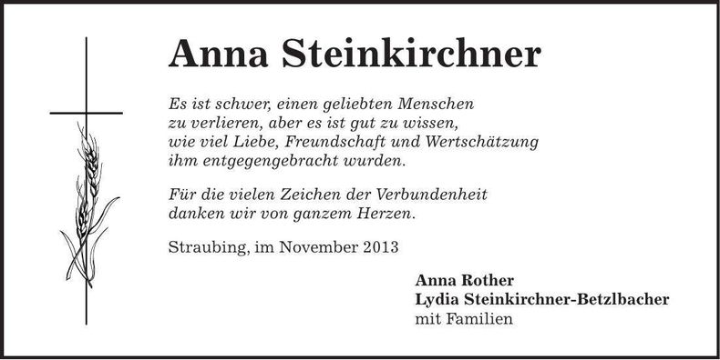 Traueranzeige Anna Steinkirchner