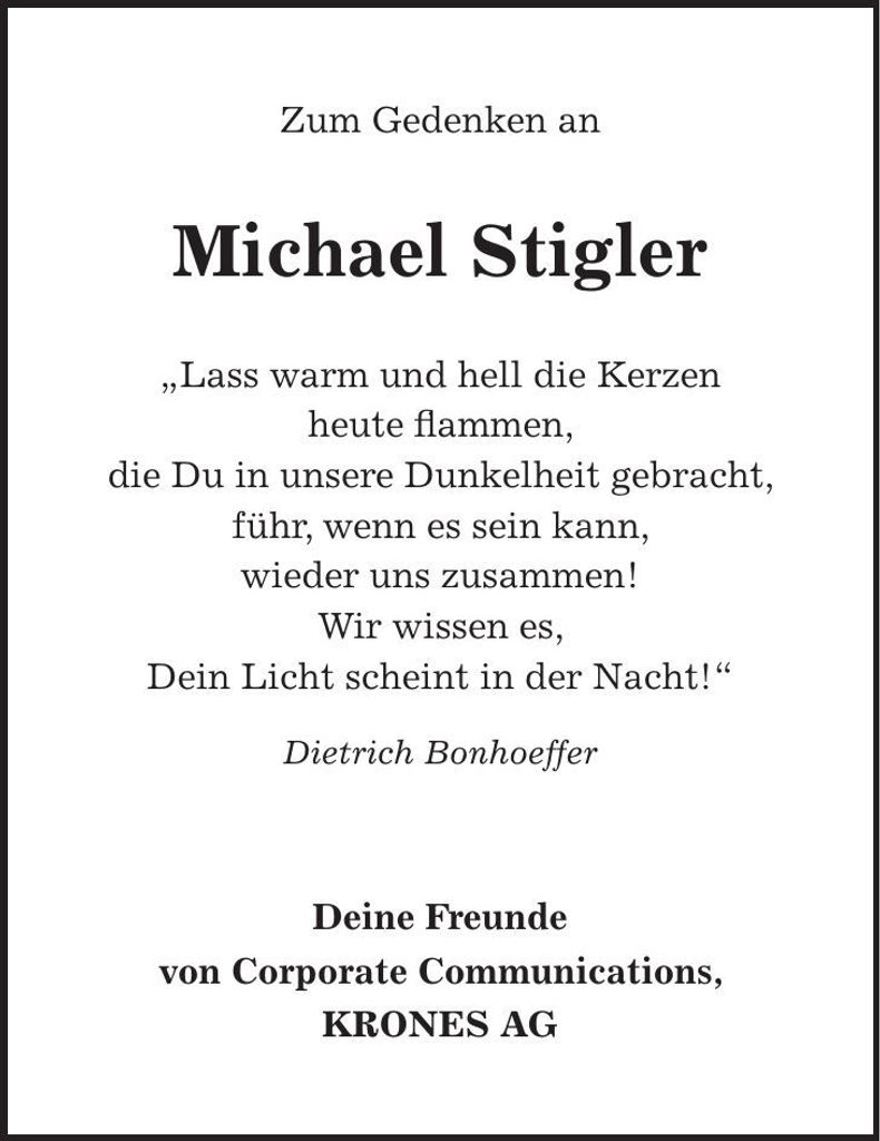Traueranzeige Michael Stigler