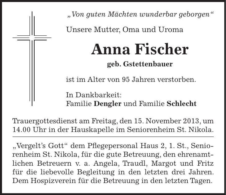 Traueranzeige Anna Dengler