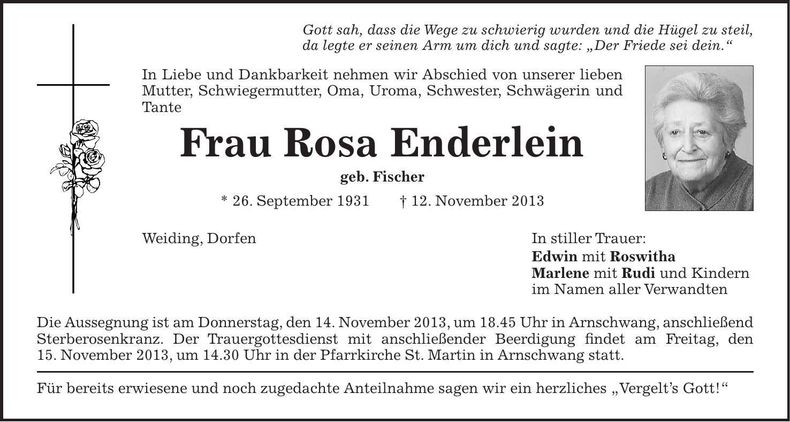 Traueranzeige Rosa Enderlein