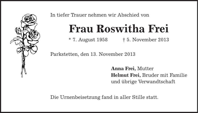 Traueranzeige Roswitha Frei
