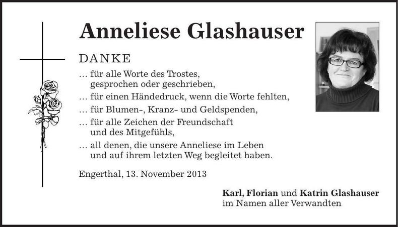Traueranzeige Anneliese Glashauser