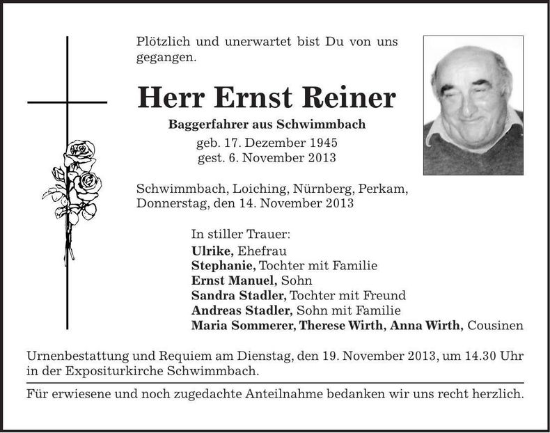 Traueranzeige Ernst Reiner