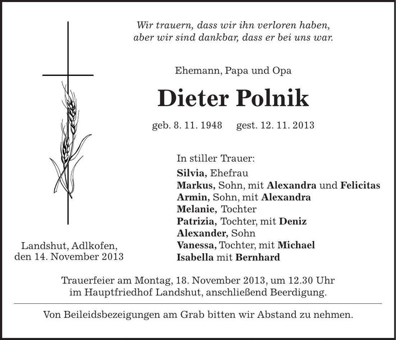 Traueranzeige Dieter Polnik