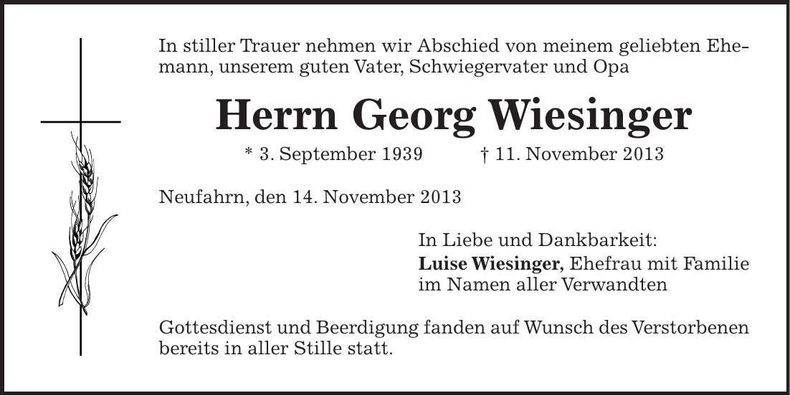 Traueranzeige Georg Wiesinger