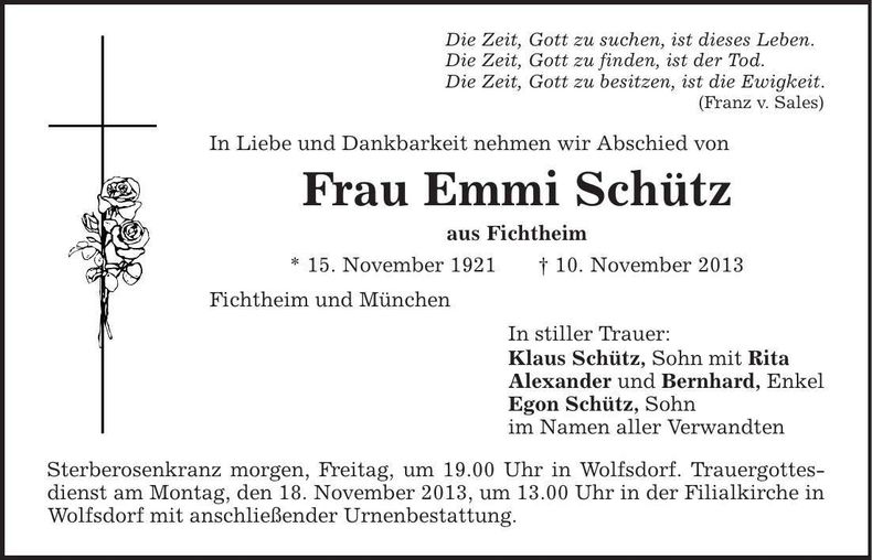 Traueranzeige Emmi Schütz