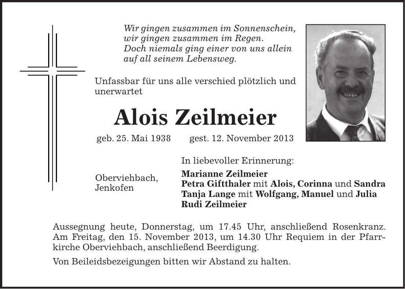 Traueranzeige Alois Zeilmeier