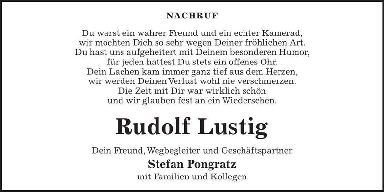 Traueranzeige Rudolf Lustig