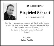 Traueranzeige Siegfried Schrott