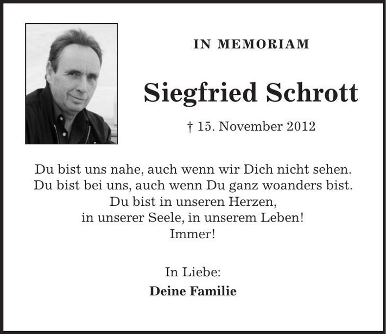 Traueranzeige Siegfried Schrott