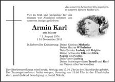 Traueranzeige Armin Karl