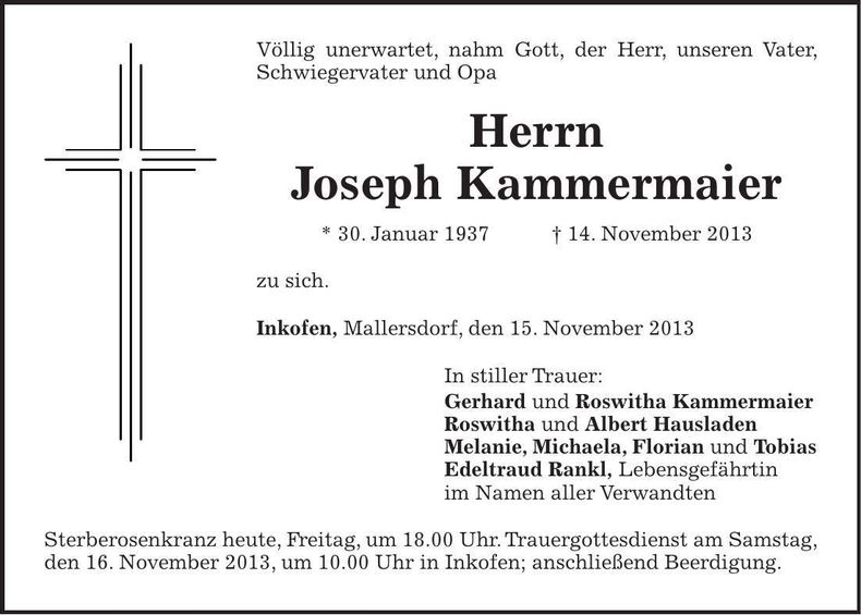 Traueranzeige Joseph Kammermaier