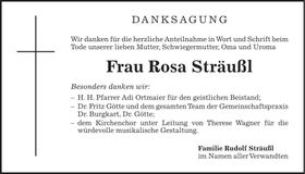 Traueranzeige Rosa Sträußl