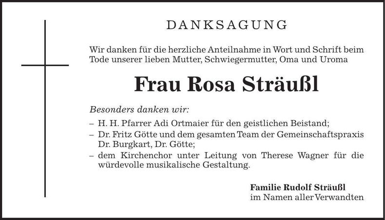 Traueranzeige Rosa Sträußl