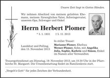 Traueranzeige Herbert Plomer