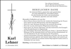 Traueranzeige Karl Lehner