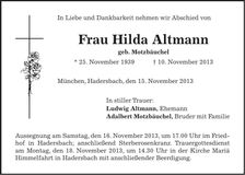 Traueranzeige Hilda Altmann