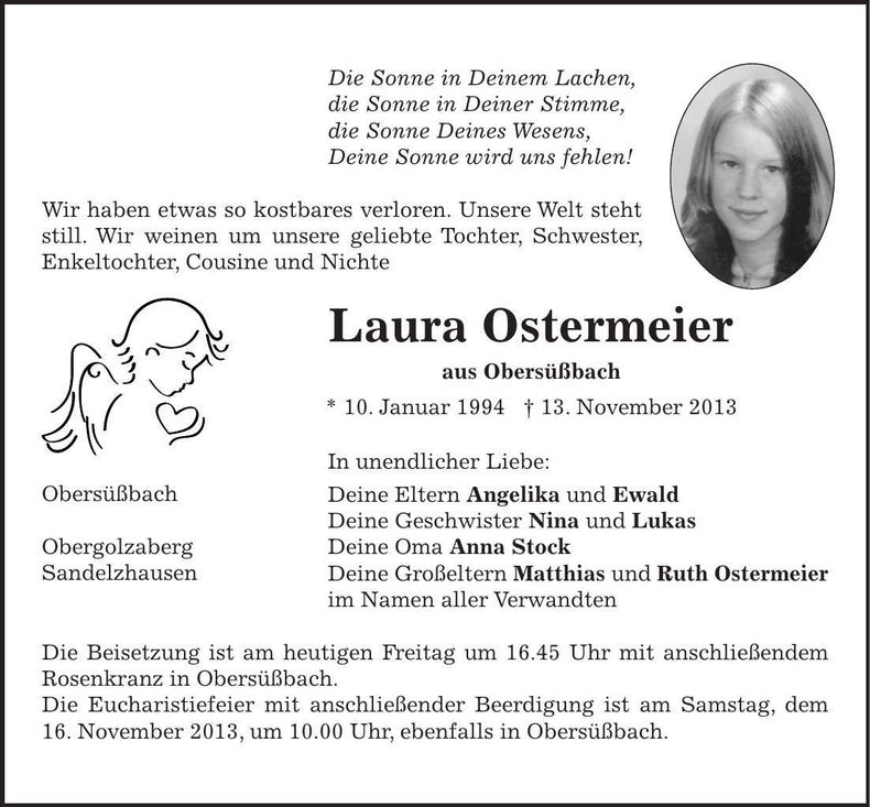 Traueranzeige Laura Ostermeier