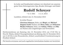 Traueranzeige Rudolf Schreyer