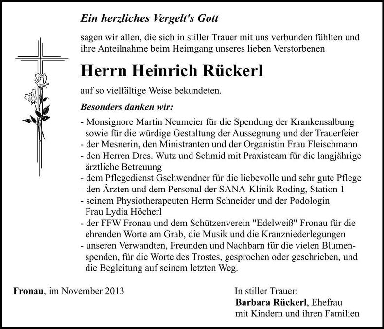 Traueranzeige Heinrich Rückerl