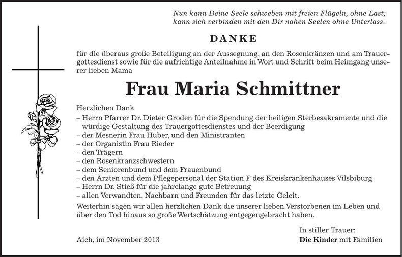 Traueranzeige Maria Schmittner