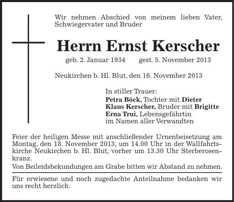 Traueranzeige Ernst Kerscher