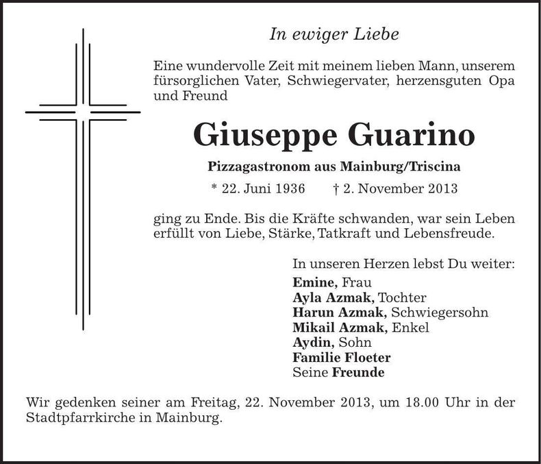Traueranzeige Giuseppe Guarino