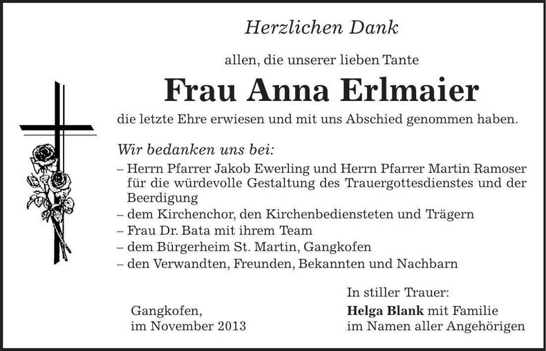 Traueranzeige Anna Erlmaier