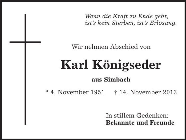 Traueranzeige Karl Königseder